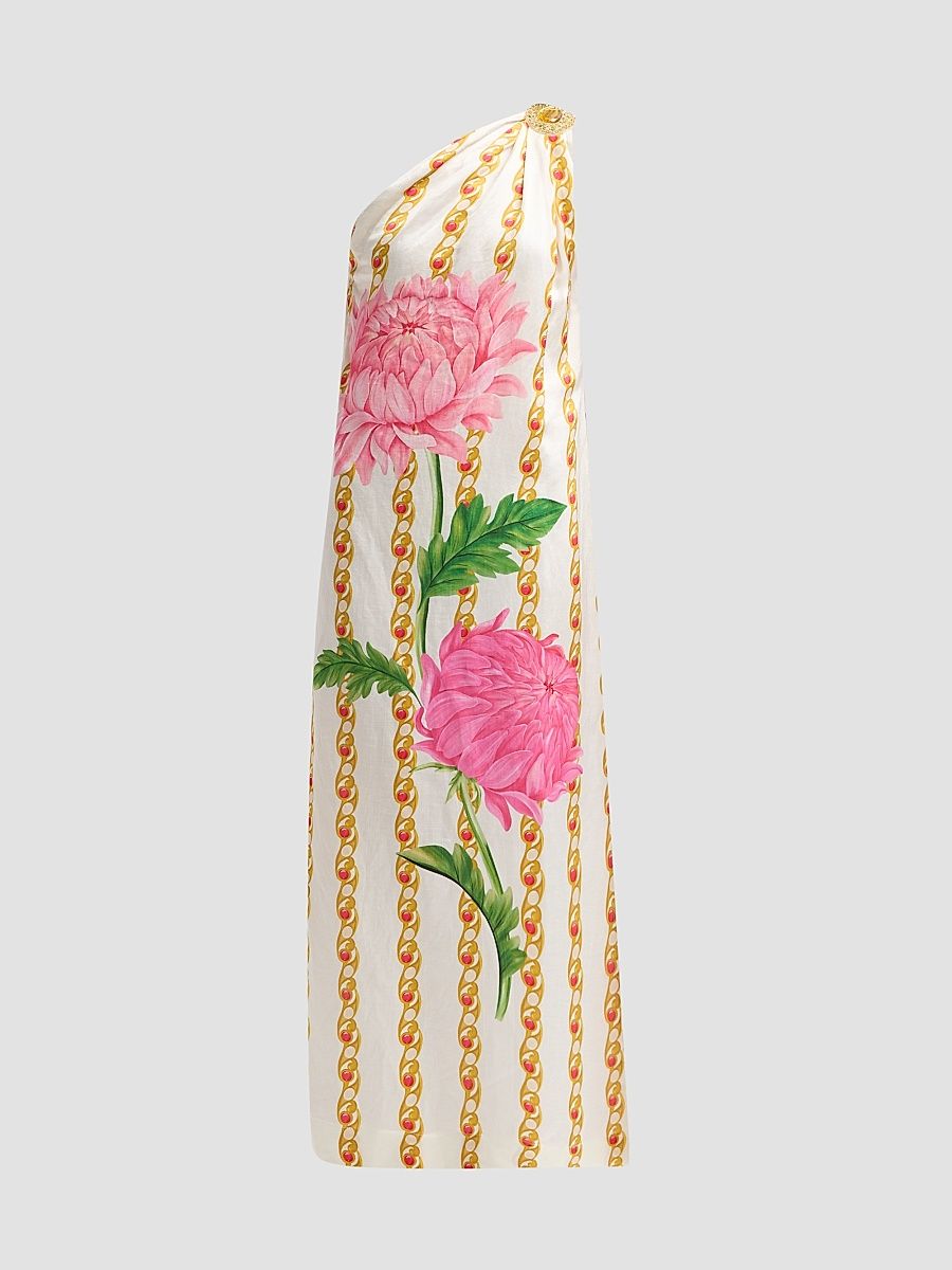Women's Bejewelled Linen-Blend Toga Maxi Dress - Bangle Stripe Chrysanthemum - Size XS