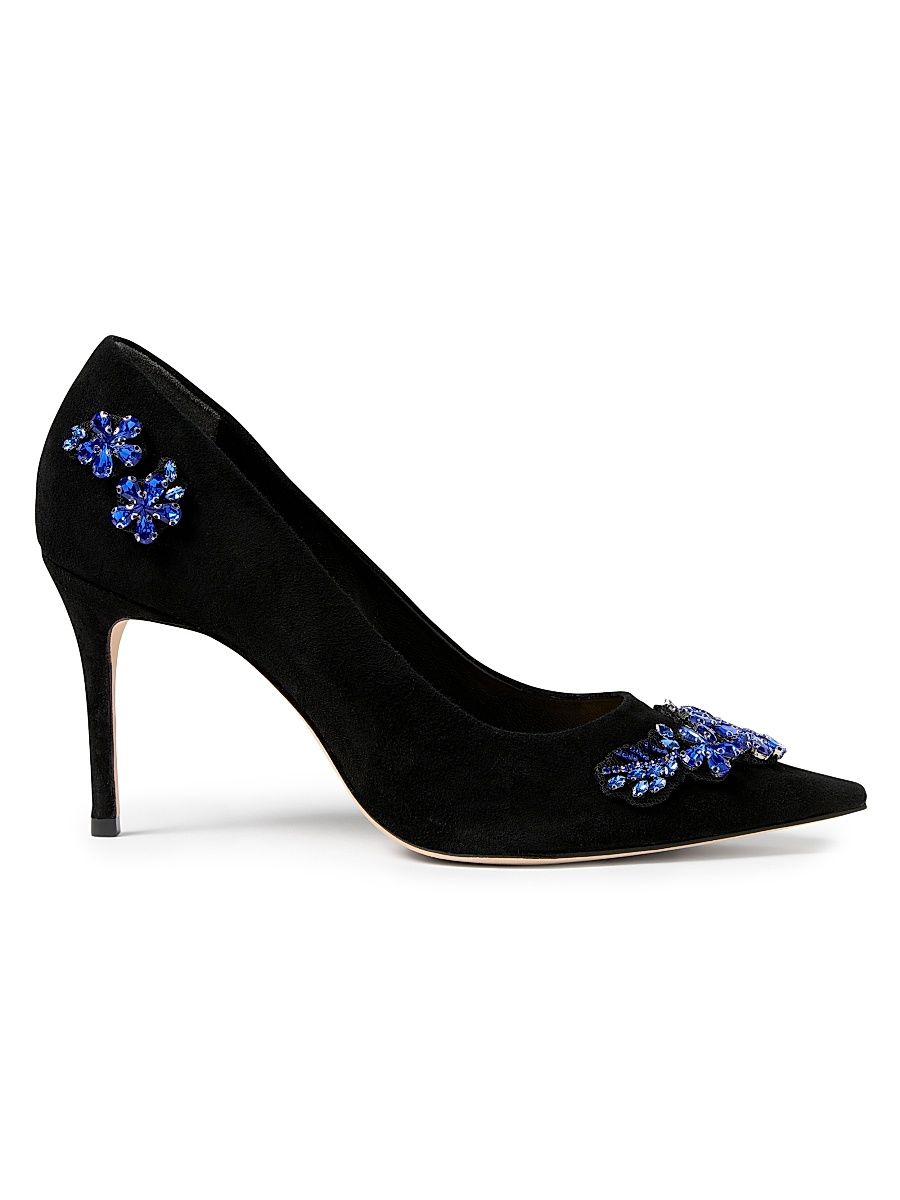 Women's Jodie 85MM Crystal-Embellished Suede Pumps - Black Blue Crystal - Size 11