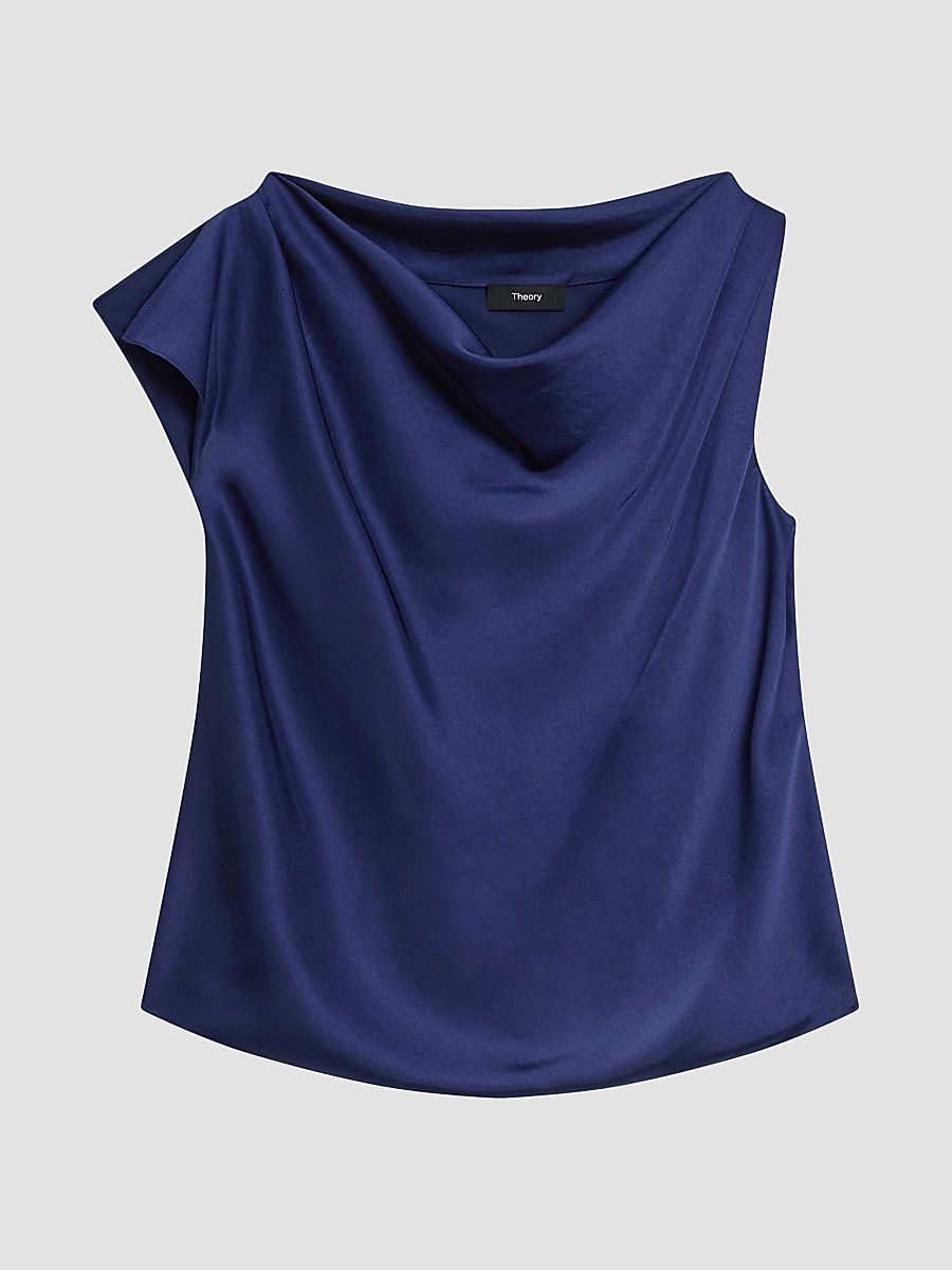 Women's Cowlneck Satin Blouse - Sapphire Navy - Size XL