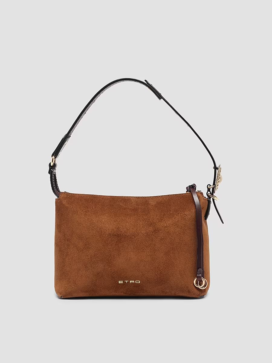 Women's Small Suede Hobo Shoulder Bag - Cuoio