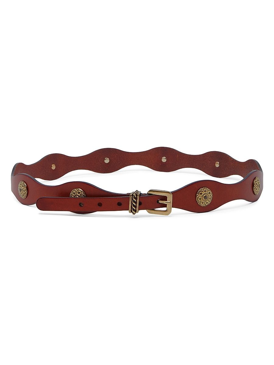 Women's Studded Leather Belt - Burned Brown - Size Medium