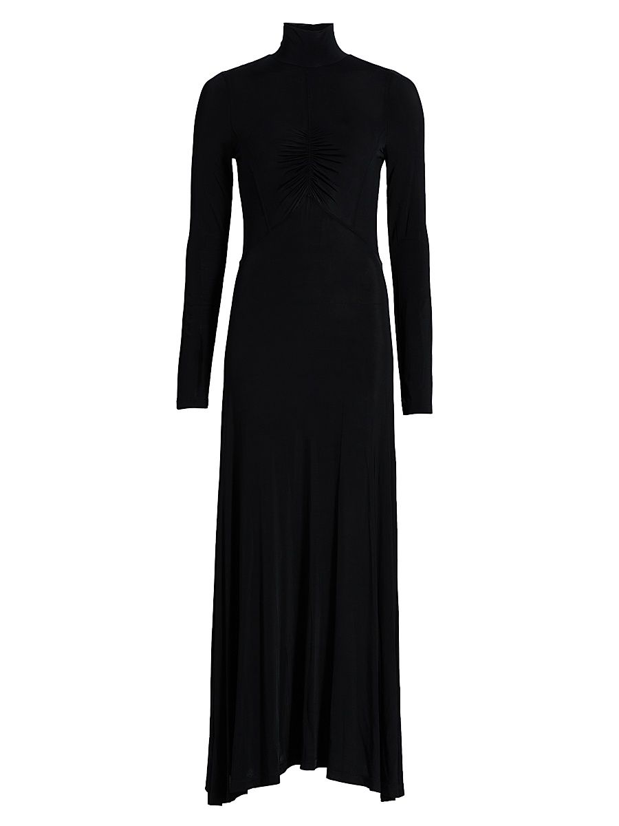 Women's Koa Jersey Ruched-Front Turtleneck Dress - Noir - Size XL