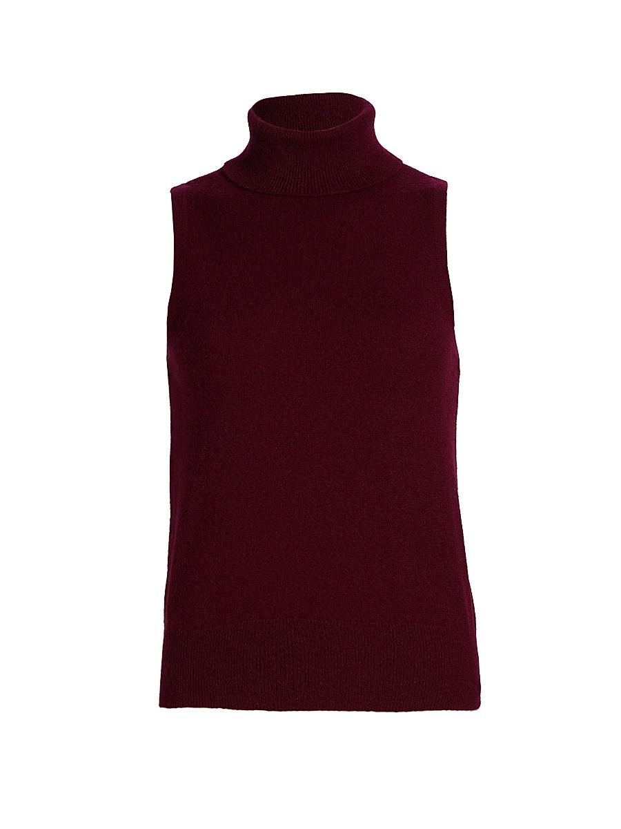 Women's Cashmere Sleeveless Turtleneck Top - Rosewood - Size XS