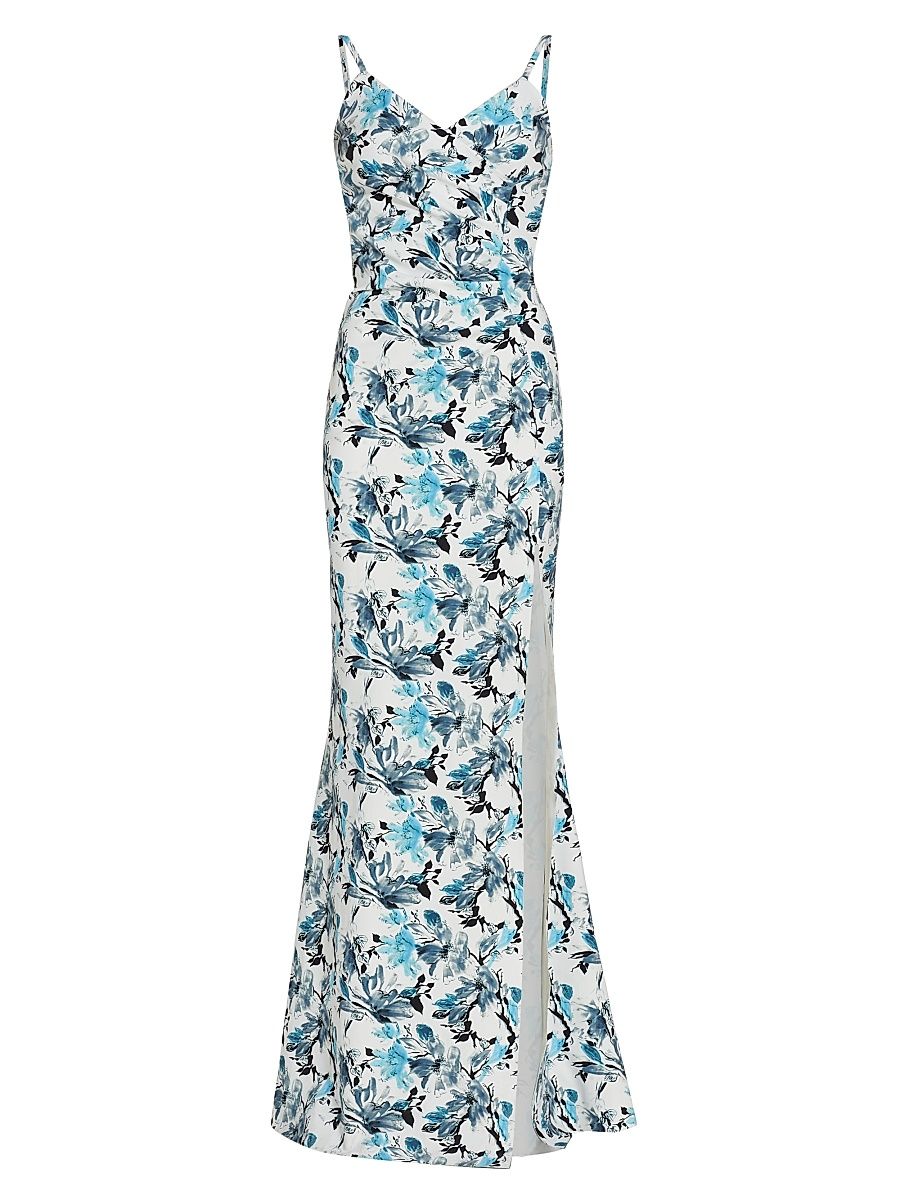 Women's Marga Gathered Floral Gown - Pantelleria Blue - Size 12