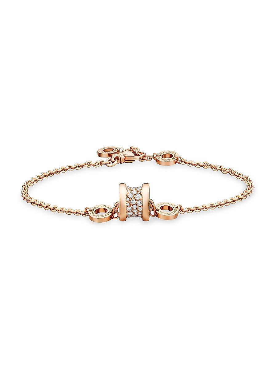 Women's B. zero1 18K Gold & 0.31 TCW Diamond Logo Charm Bracelet - Rose Gold - Size Medium