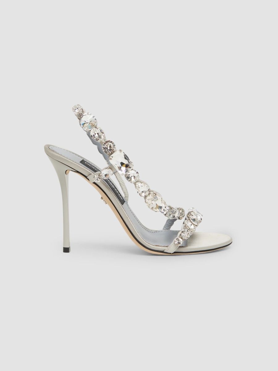 Dolce & Gabbana Women's Embellished Leather Sandals - Silver - Size 12