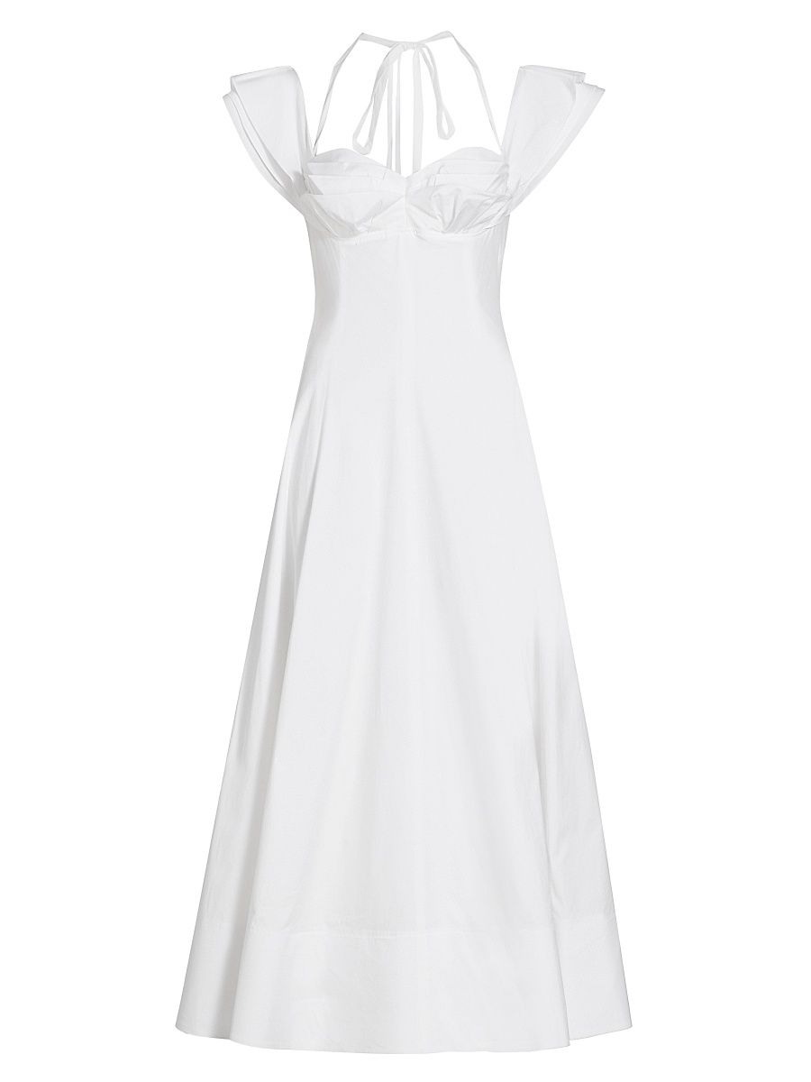 Women's Ruched Poplin Midi-Dress - Ivory - Size 14