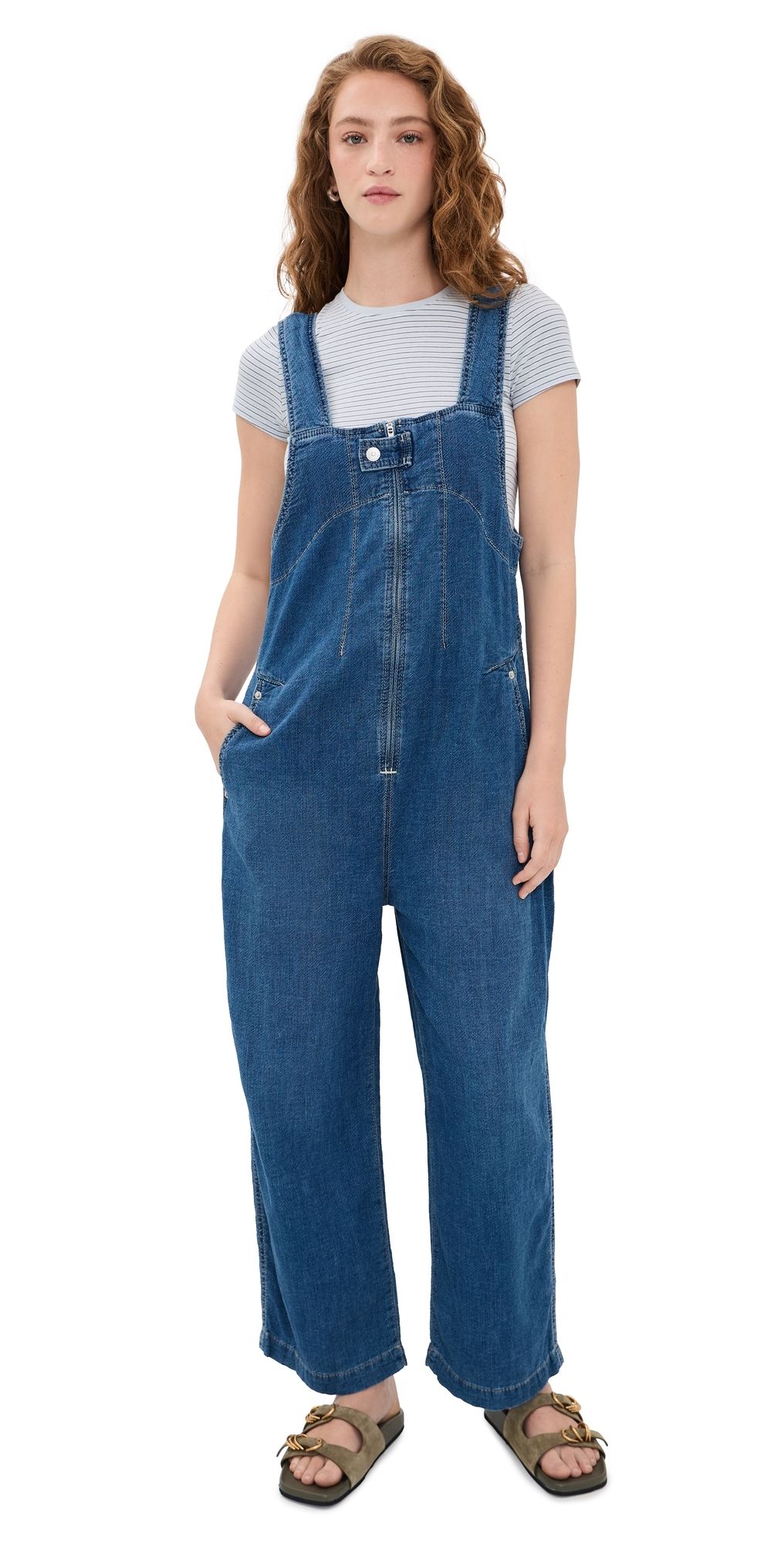 Free People Jude Denim Overalls Mid Indigo XL