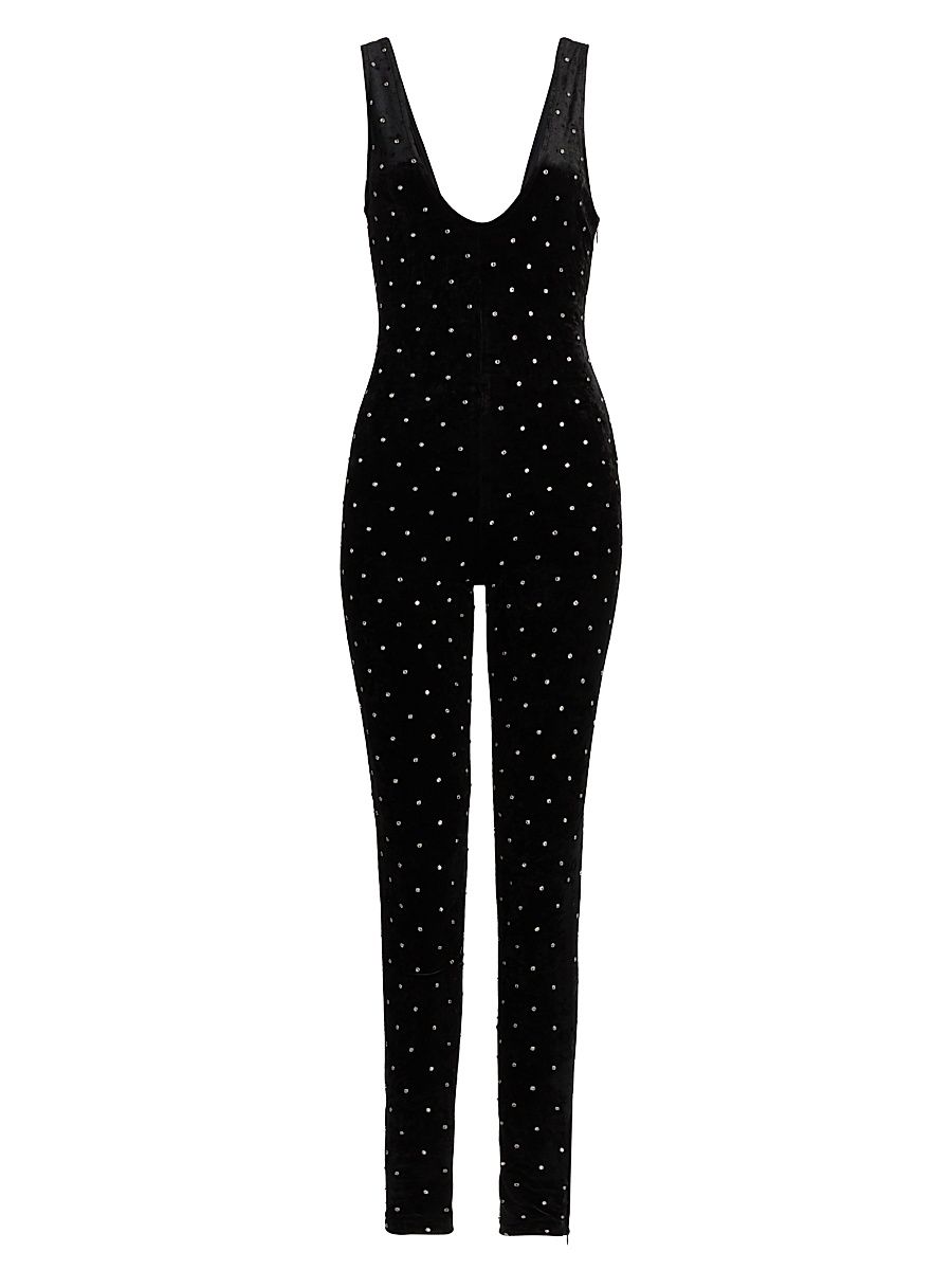 Women's Atria Rhinestone-Embellished Catsuit - Black Silver - Size Medium