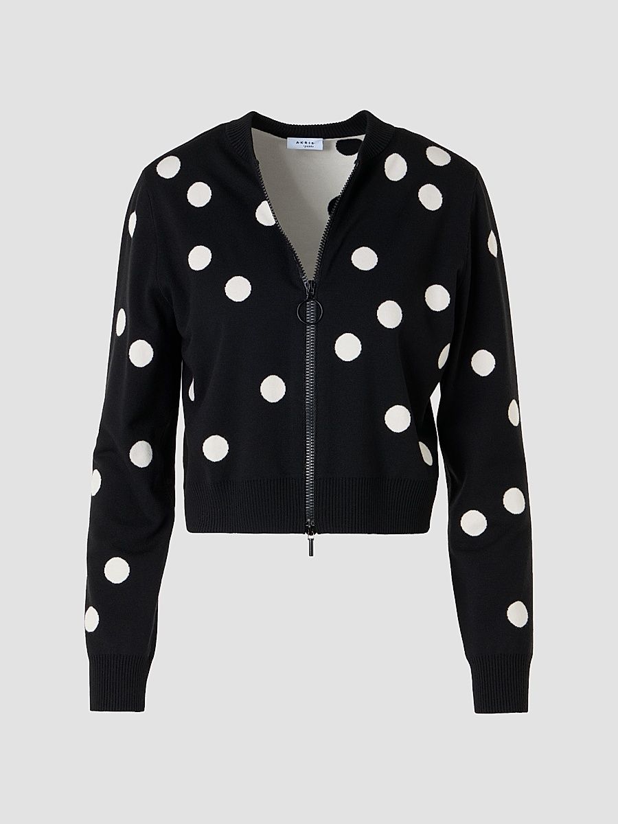 Women's Polka Dot Wool Zip Cardigan - Black Cream - Size 16