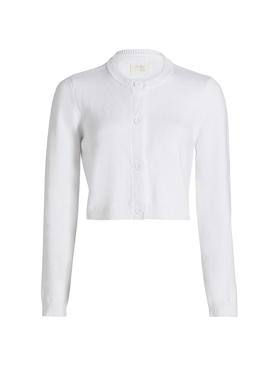 Women's Cotton-Blend Point Collar Crop Cardigan - White - Size XS