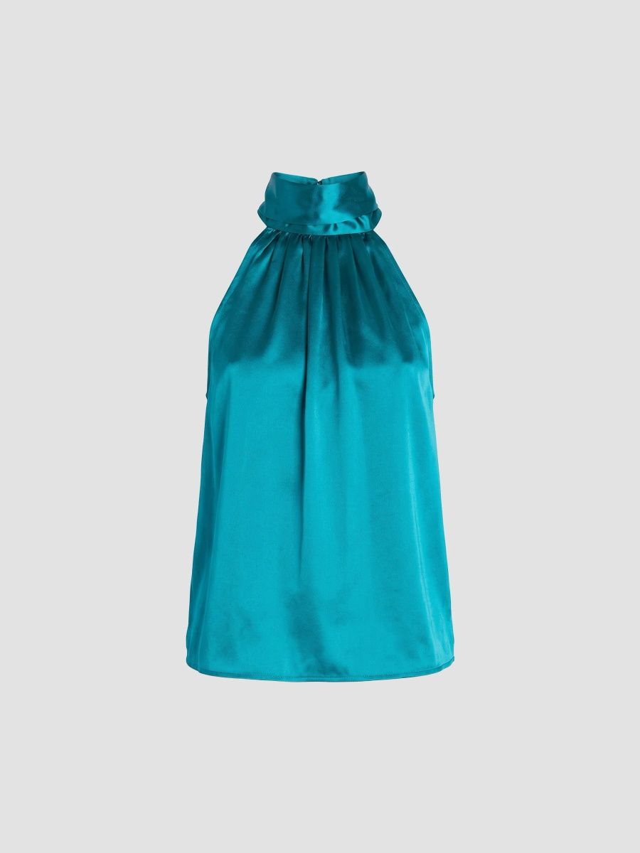 Women's Martina Satin Halter Top - Sarcelle - Size XL