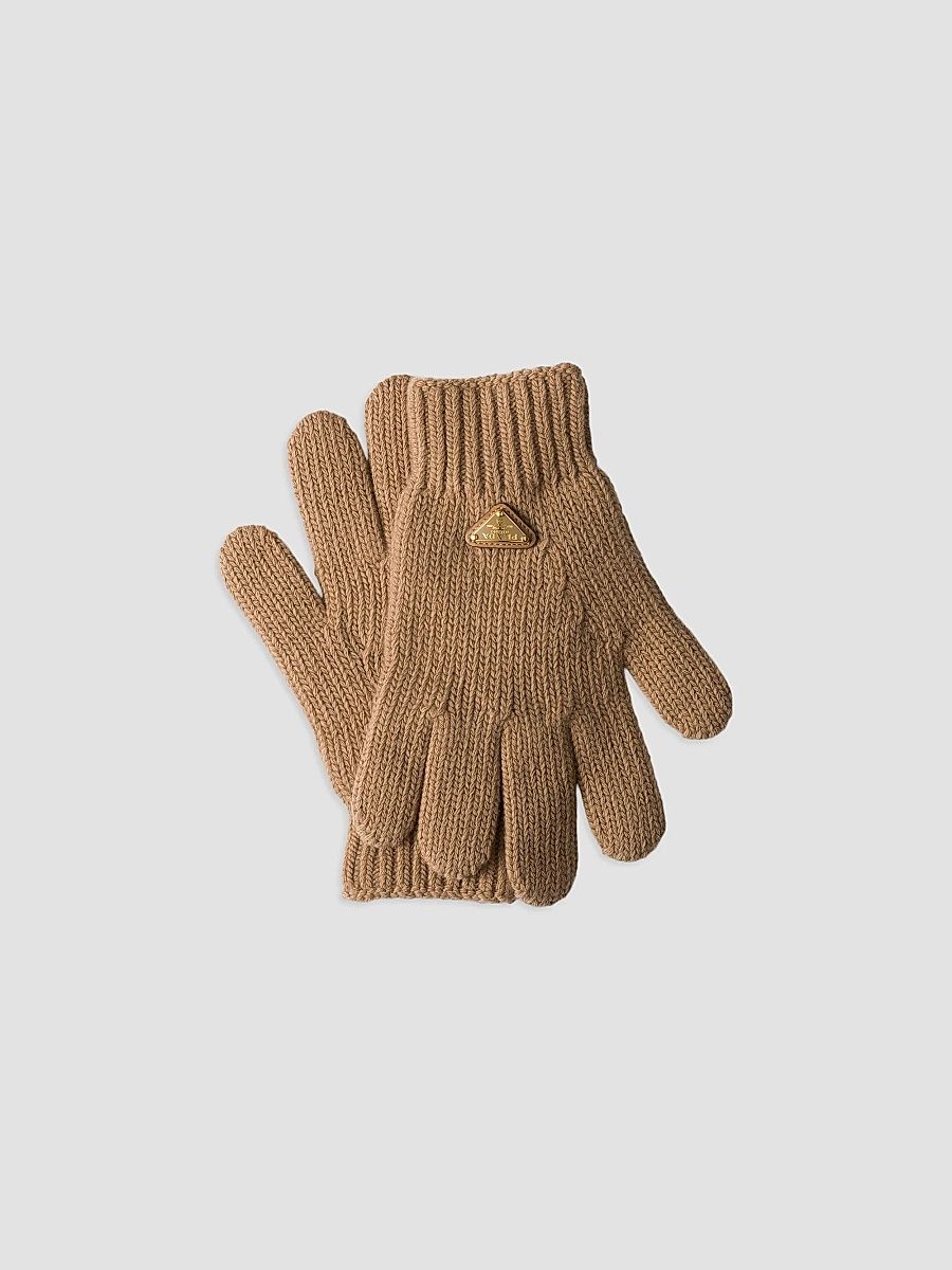 Prada Women's Wool Gloves - Brown - Size Large