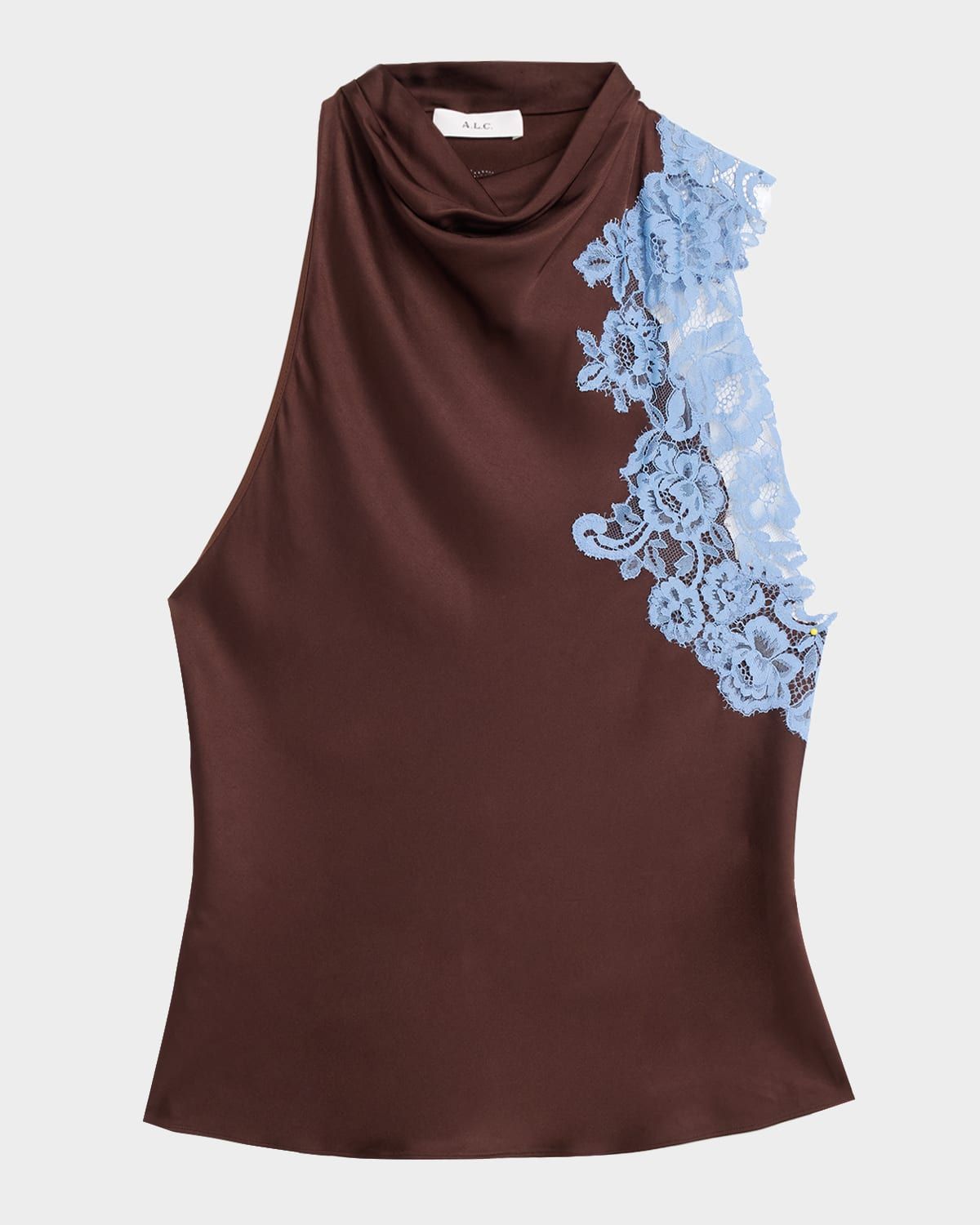 Rose Lace-Embroidered Cowl-Neck Top