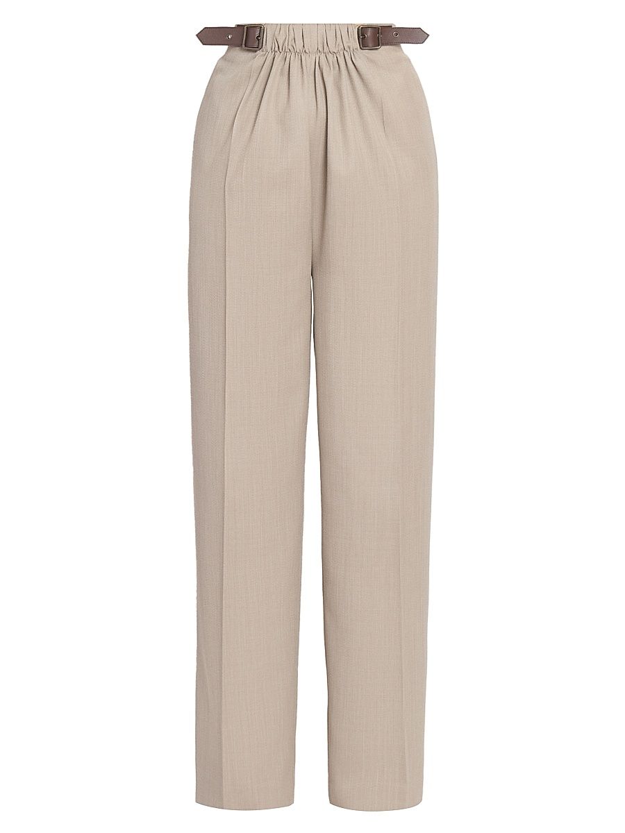 Women's Belted Trousers - Beige Melange - Size 8
