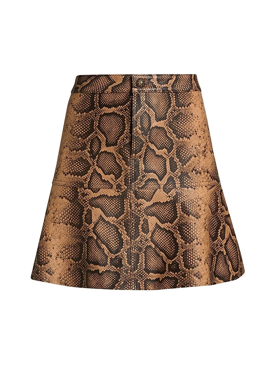 Women's Addie Snake Leather A-Line Miniskirt - Tannin Multi - Size 16