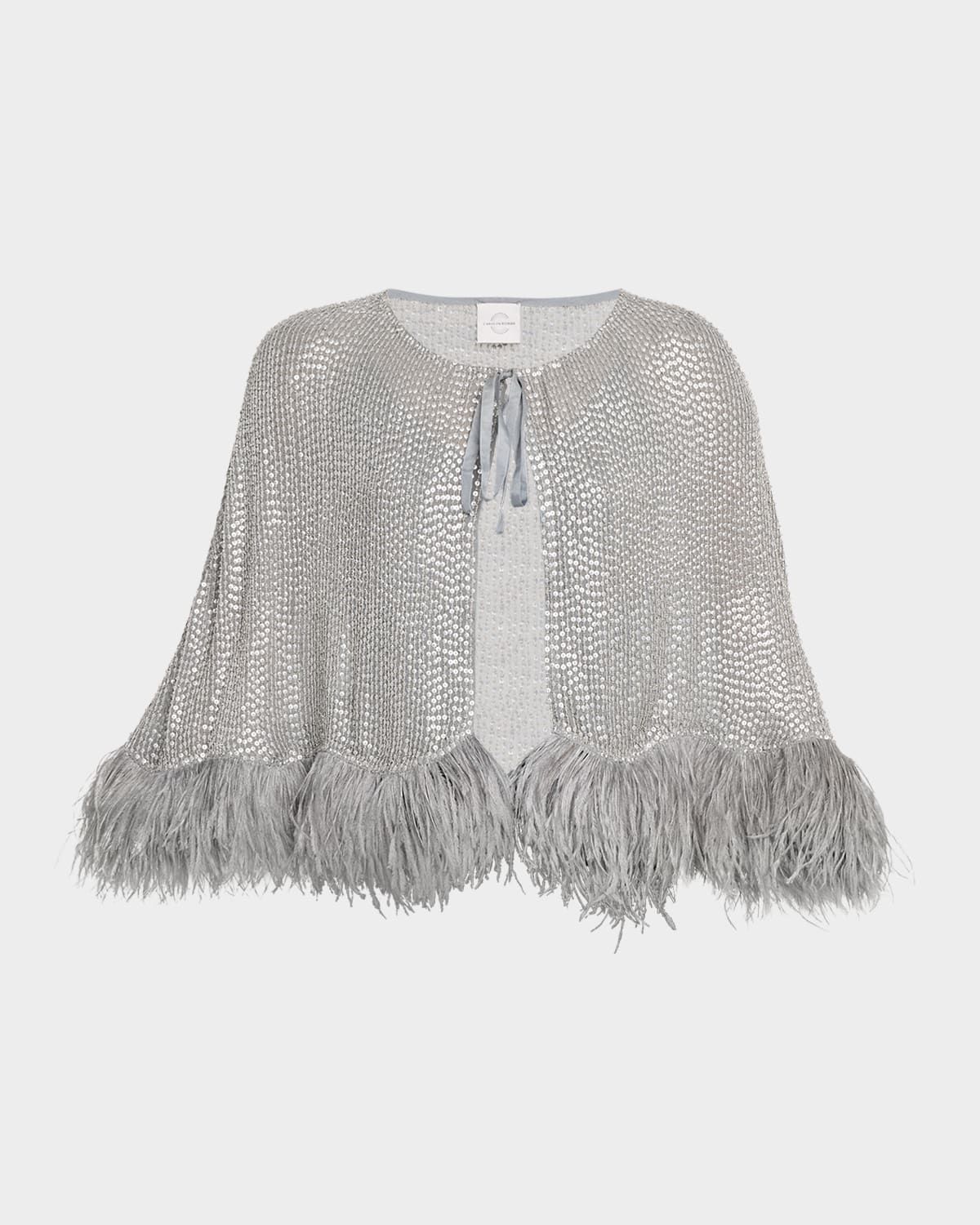 Feather-Hem Beaded Silk Chiffon Cape
