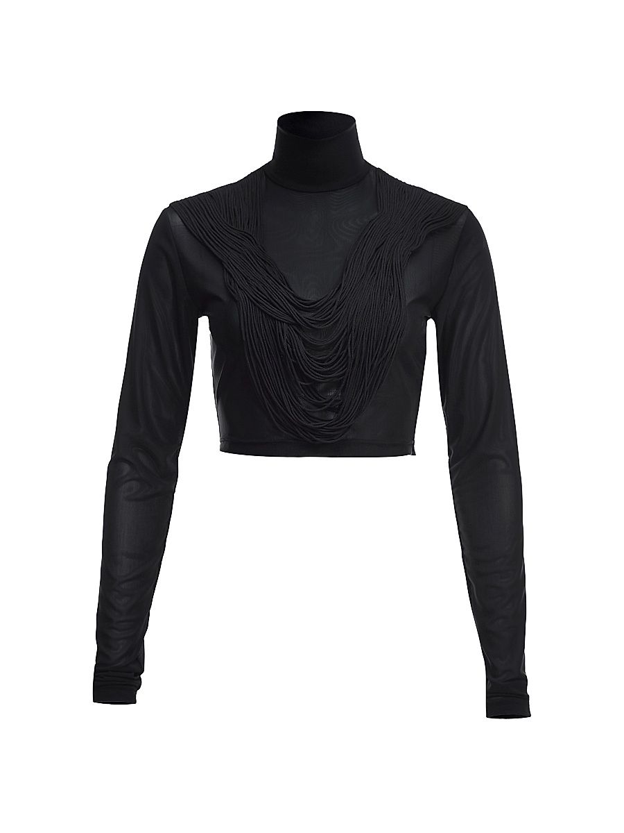 Women's Necklace Turtleneck Mesh Top - Black - Size Medium