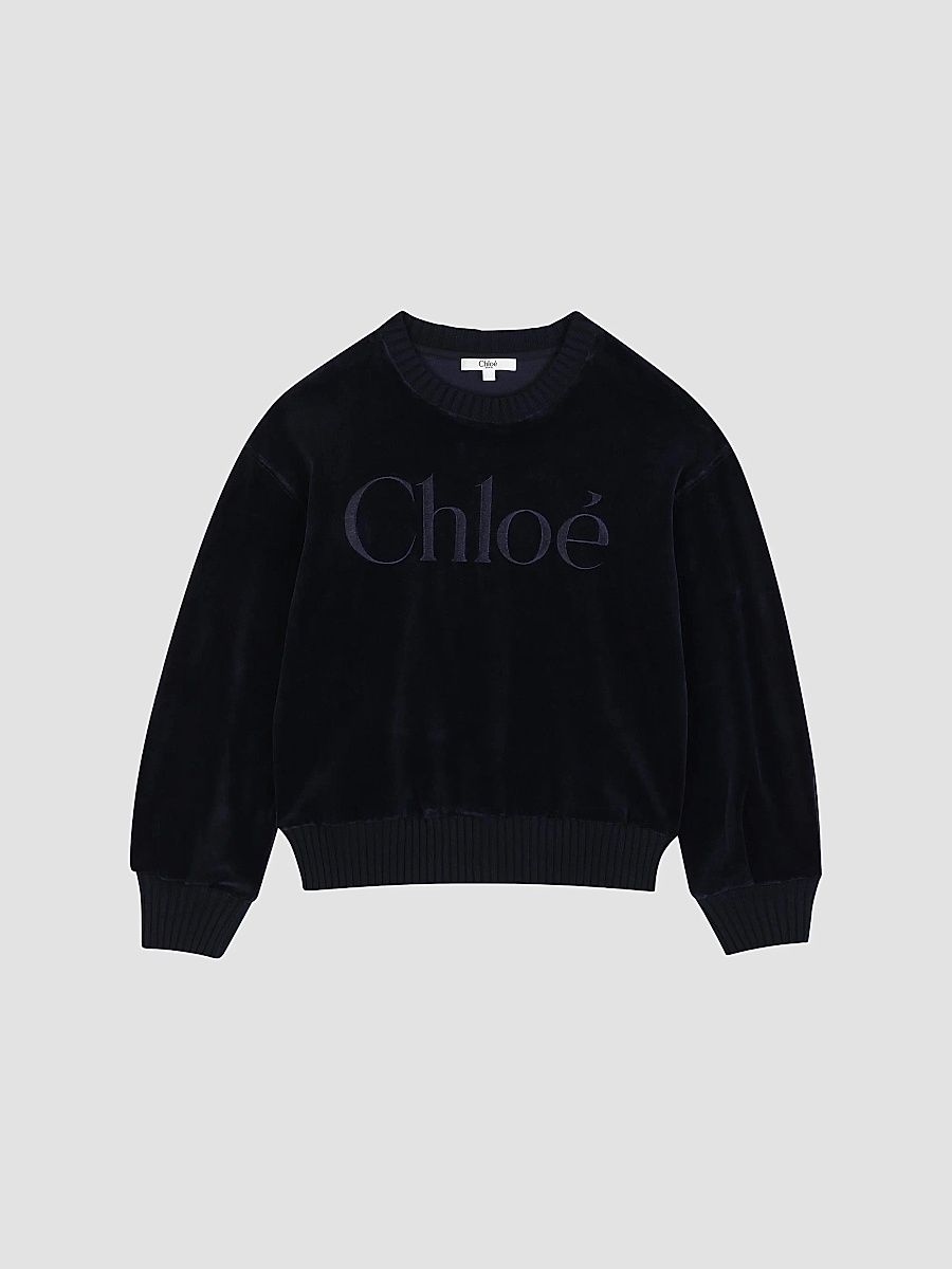 Girl's Little Girl's & Girl's Logo Velvet Sweatshirt - Navy - Size 4