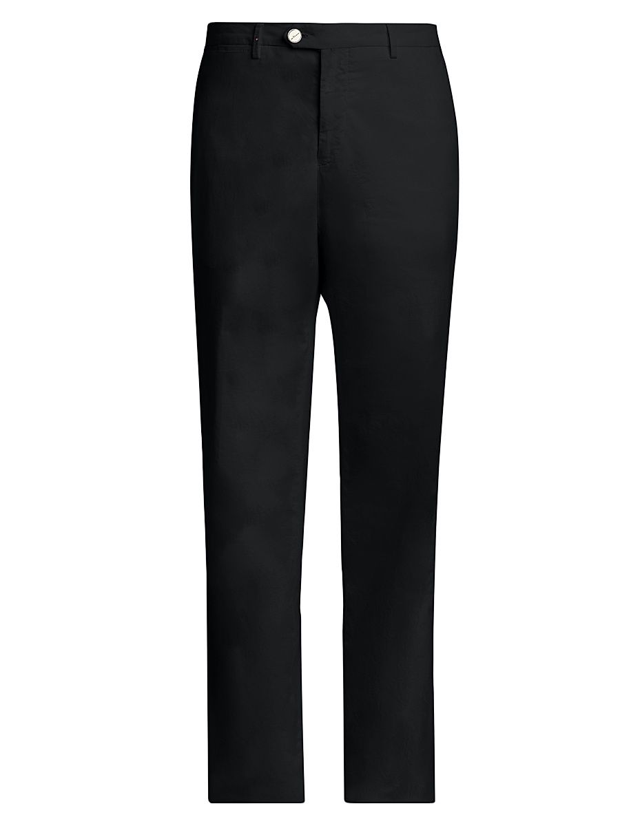 Men's Stretch-Cotton Flat-Front Trousers - Black - Size 40