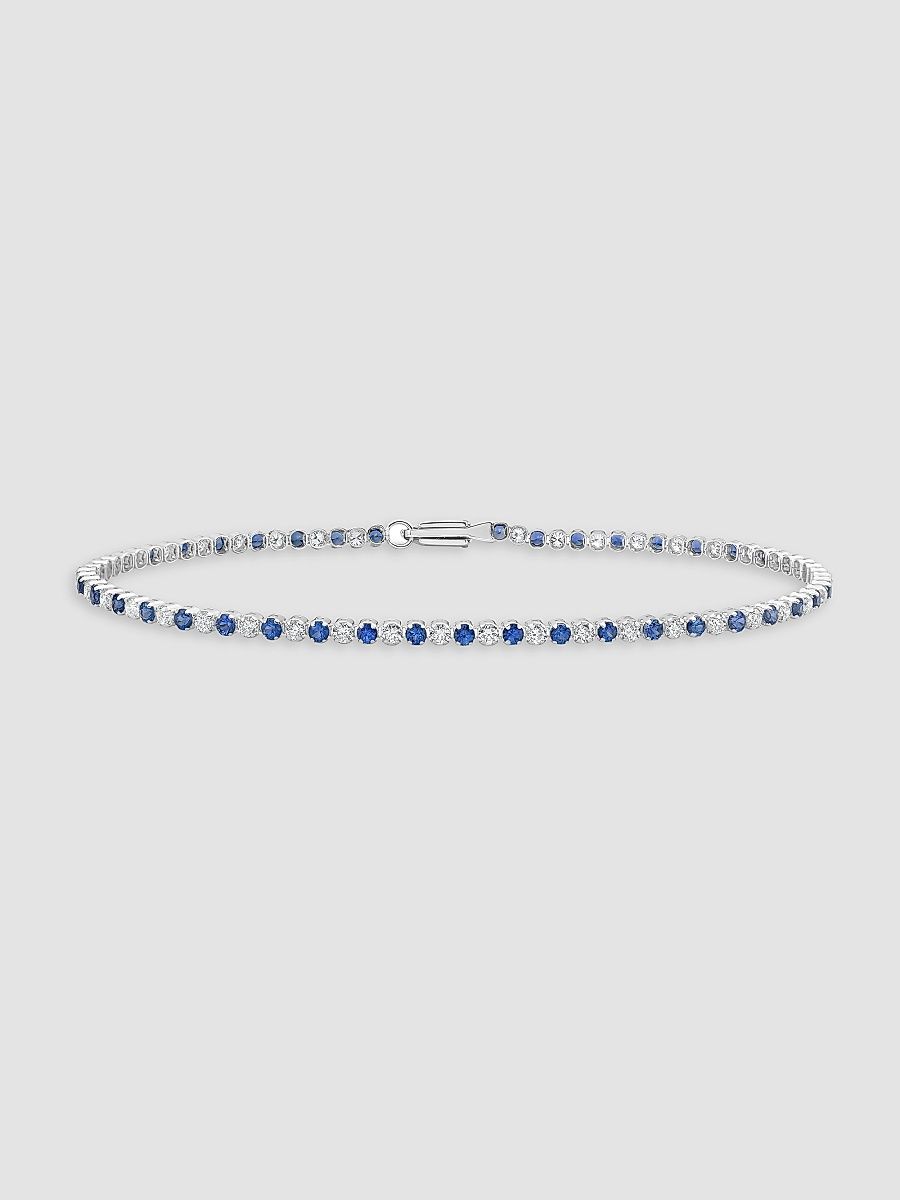 Women's 18K White Gold Diamond and Sapphire Bracelet, 7" - White Gold