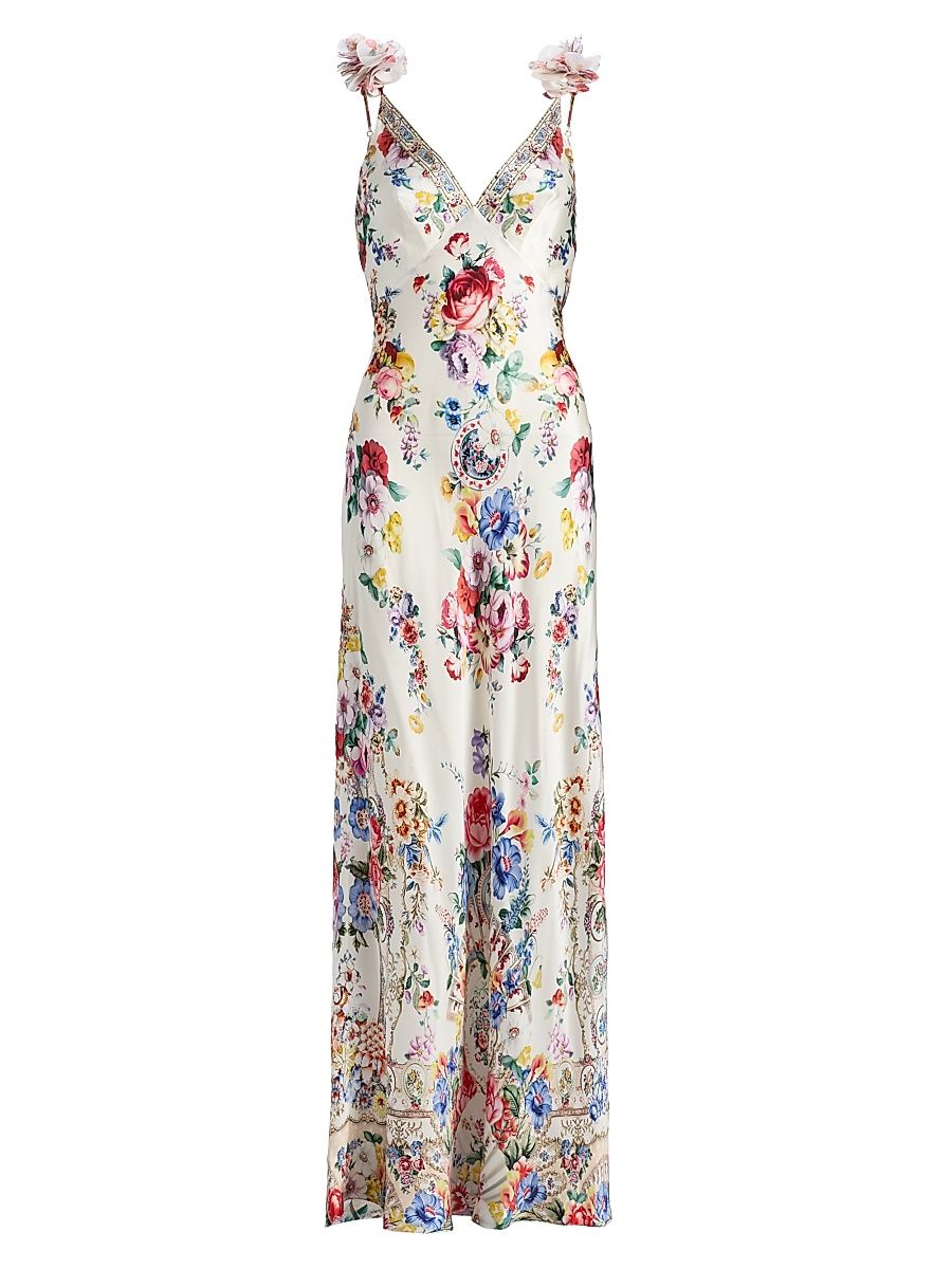 Women's Floral Silk Maxi Slipdress - I Left My Heart In Granada - Size XL