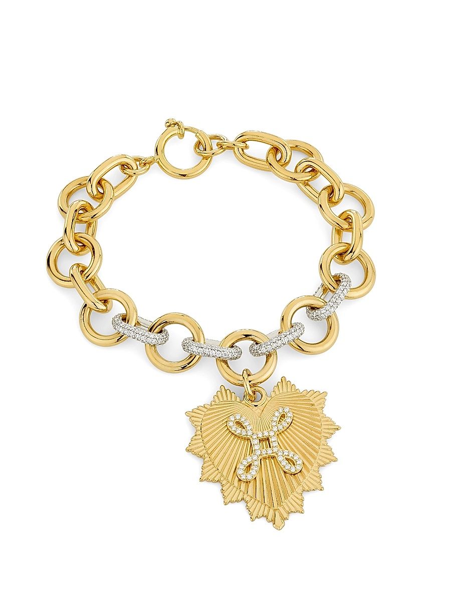 Women's Heart Love Token Two-Tone 18K Gold & 1.81 TCW Diamond Charm Bracelet - Yellow Gold - Size 7