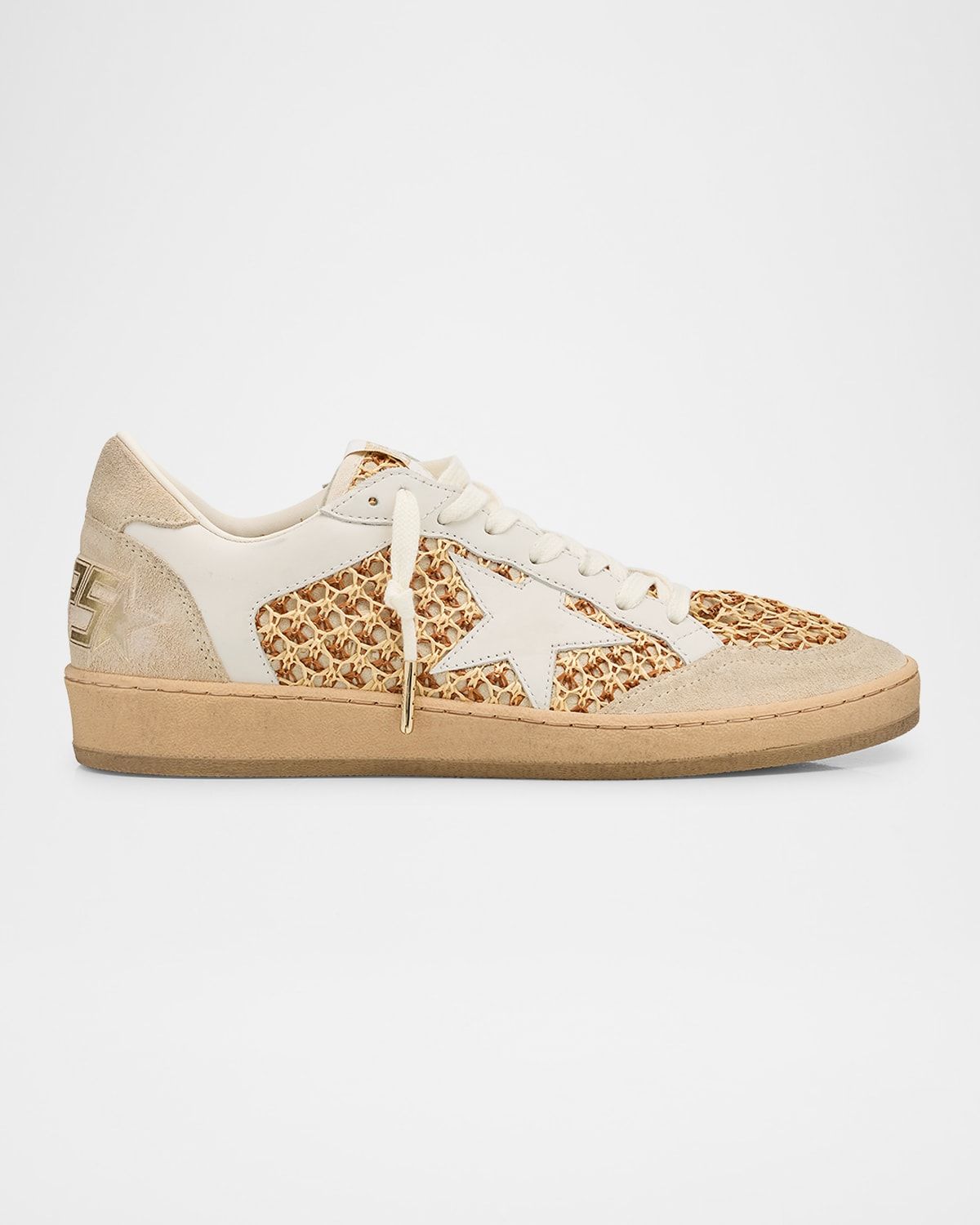 Ball Star Raffia Net Leather Low-Top Sneakers