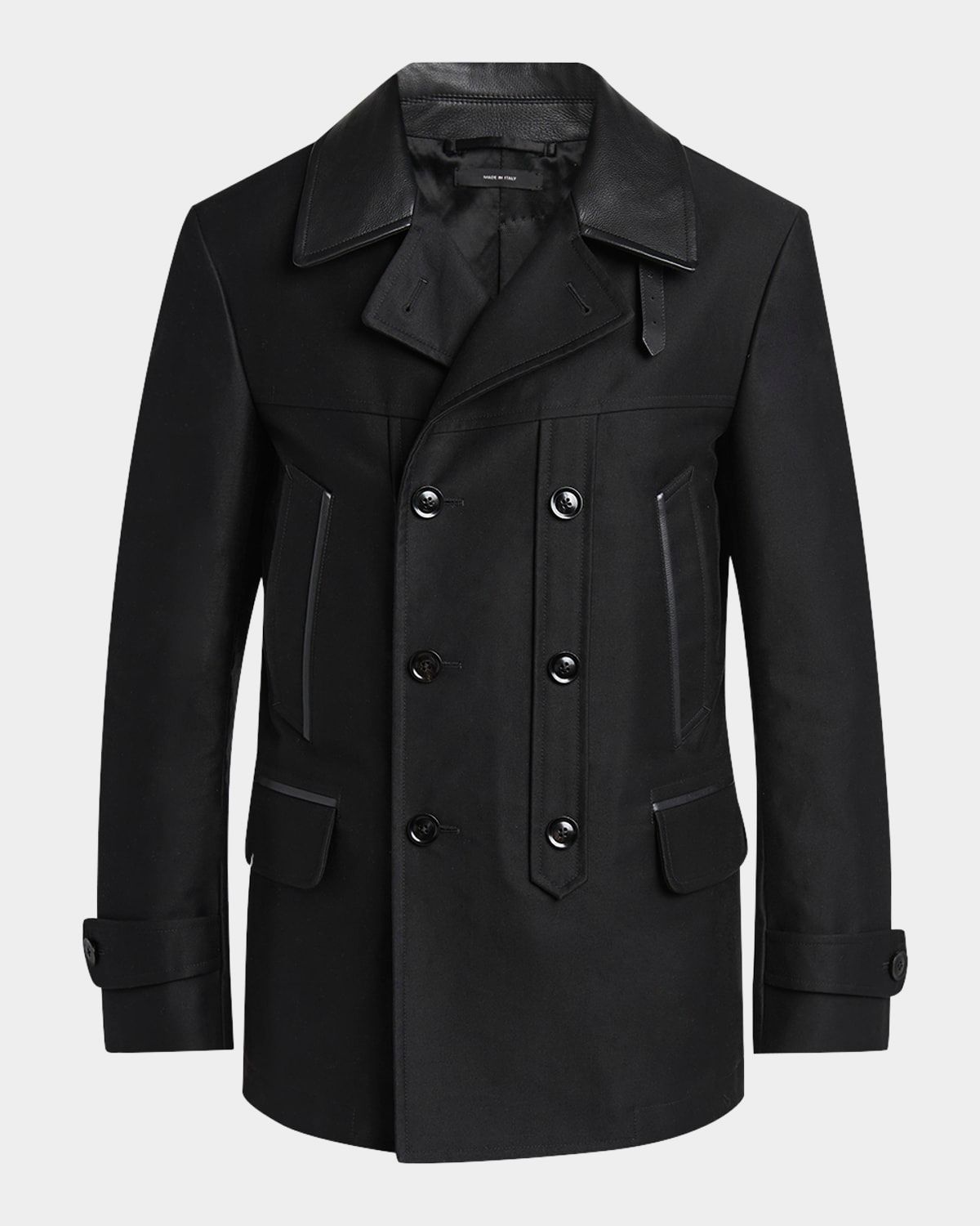 Men & apos;s Satin Leather-Collar Peacoat