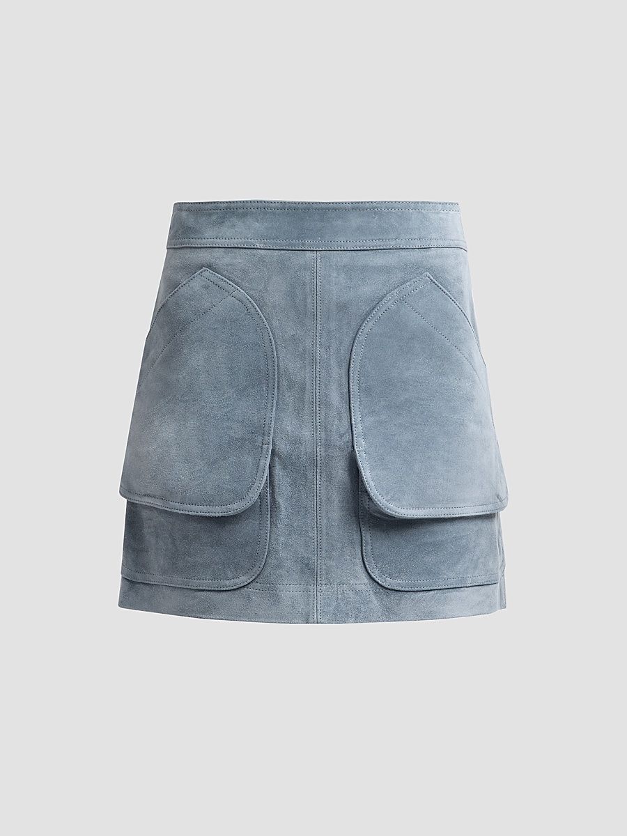 Veronica Beard Women's Norwood Suede Mini Skirt - Blue Steel - Size 12
