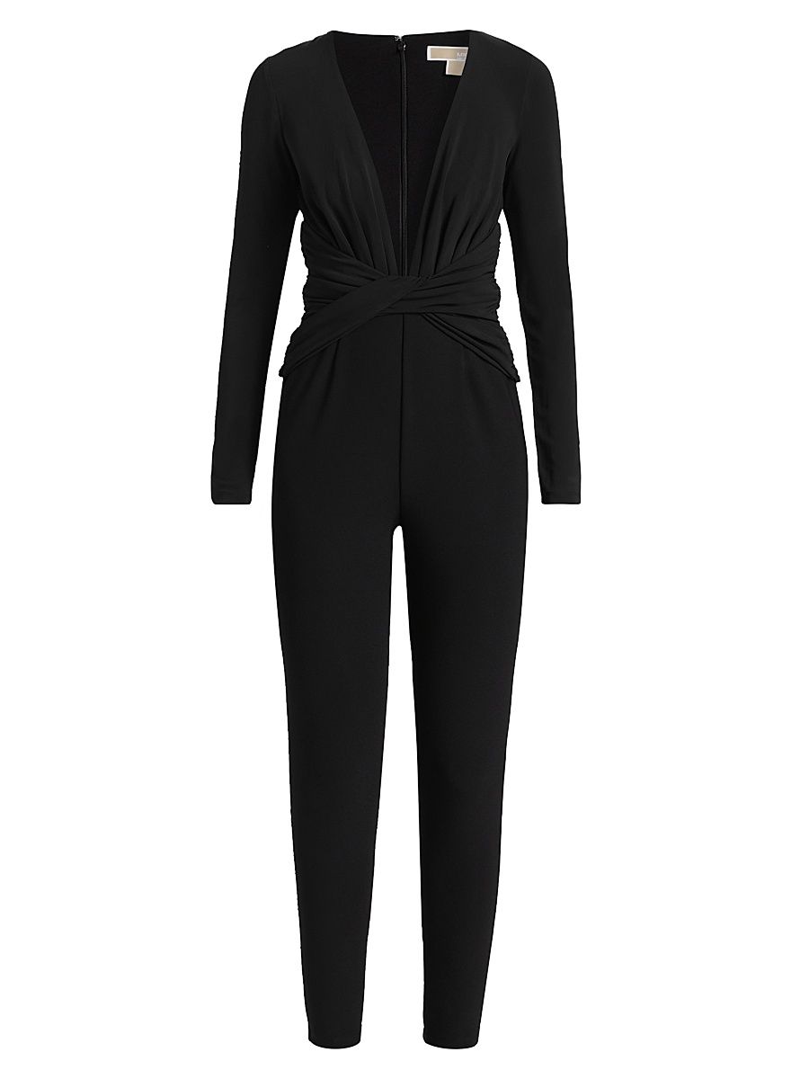 Women's Twist Stretch-Jersey V-Neck Jumpsuit - Black - Size XL