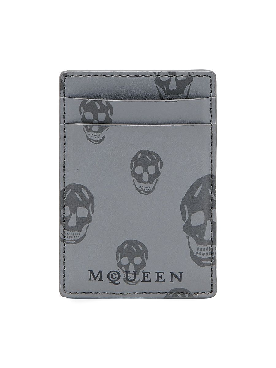 Men's Skull Leather Magnetic Card Case - Dark Grey