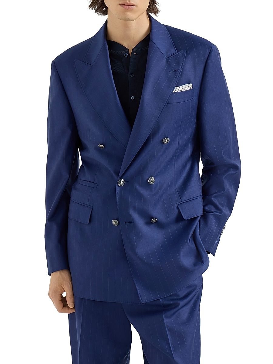 Men's Virgin Wool Batavia One and a Half Breasted Tailor Blazer with Metal Buttons - Royale Blue - Size 48