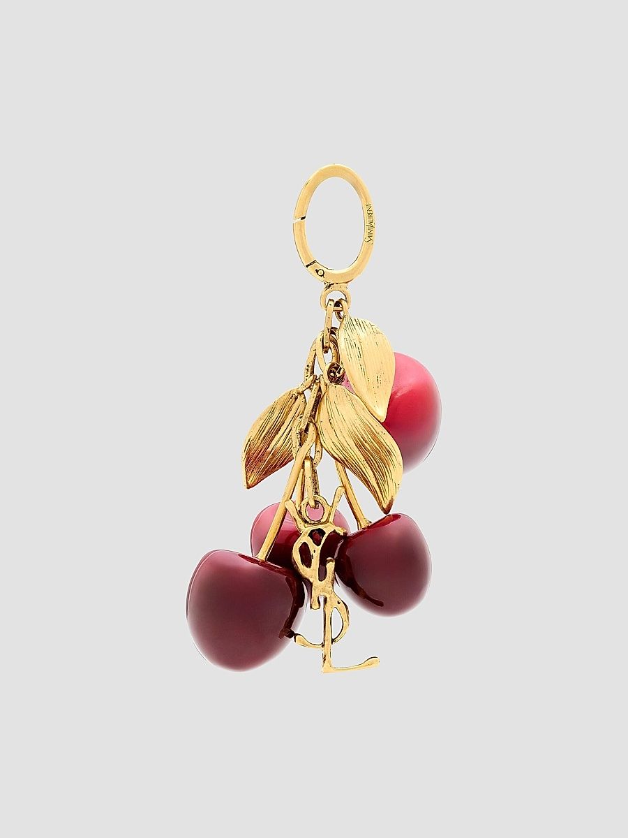 Saint Laurent Women's Cassandre Cherry Bag Charm in Resin and Metal - Burgundy