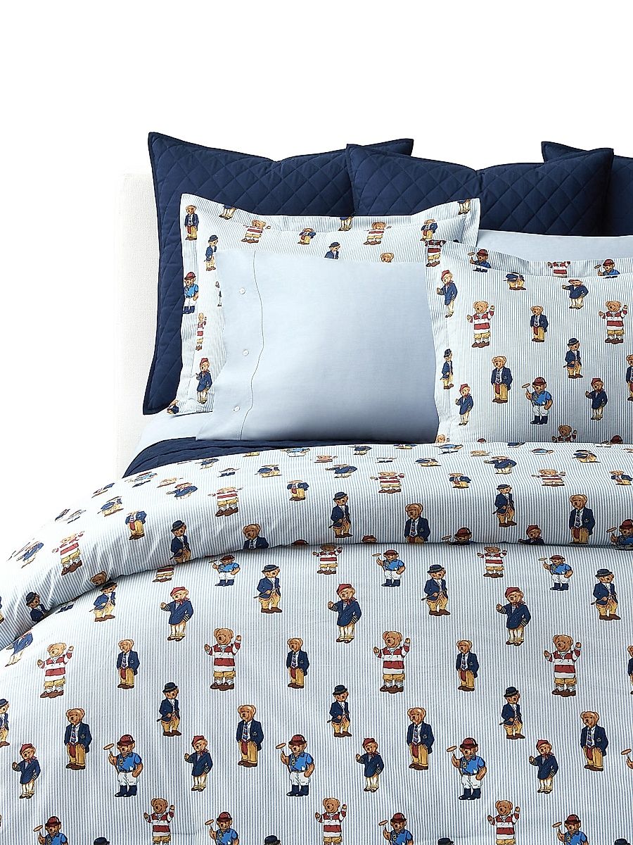 Teddy Bear Stripe 3-Piece Comforter Set - Blue - Size Twin