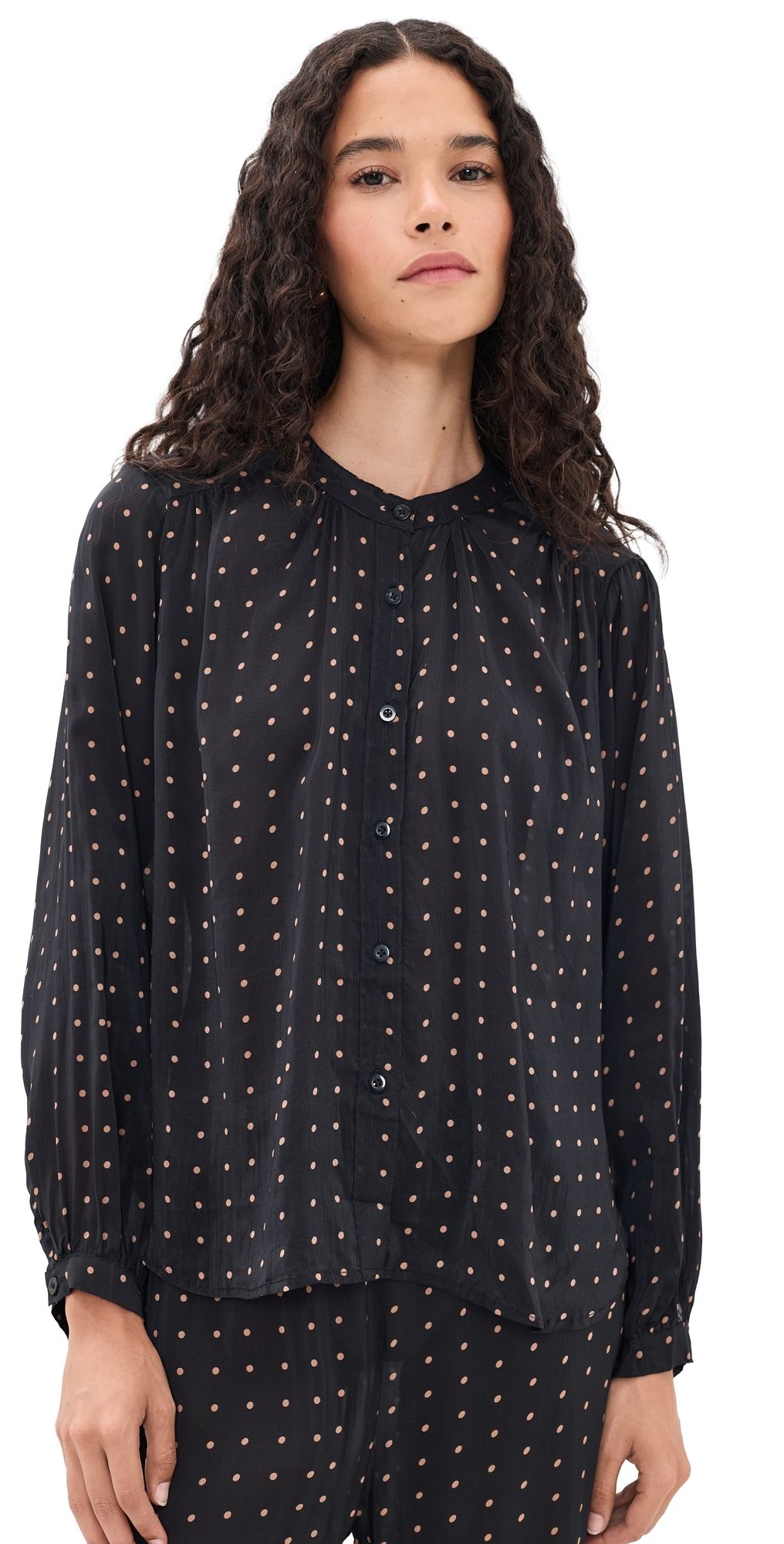 Natalie Martin Collection Tolan Shirt Petite Polka Dot Black & Tan XS