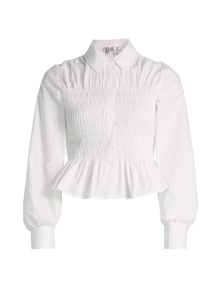 Women's Bradshaw Smocked Cotton Poplin Shirt - White - Size XL