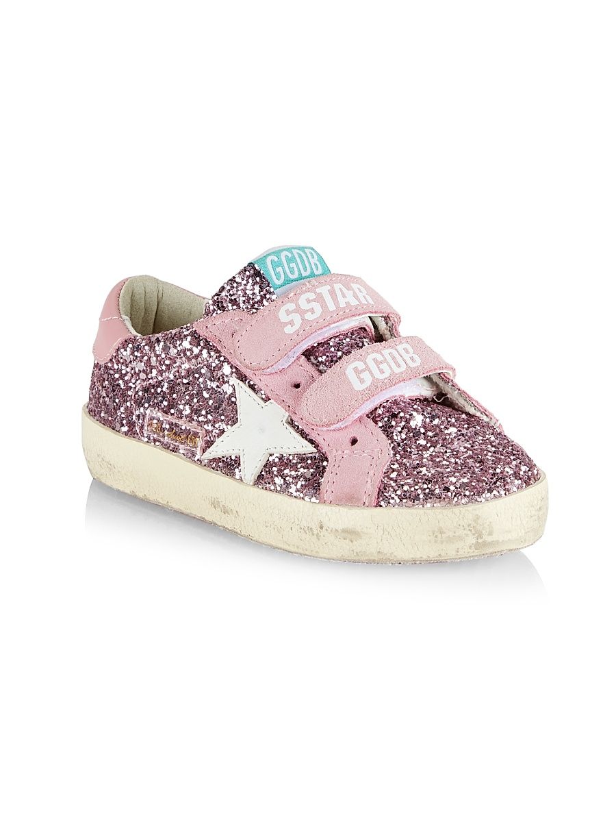 Baby Girl's, Little Girl's & Girl's Old School Glitter Leather Star Sneakers - Lilac White Antique Pink - Size 4 (Child)