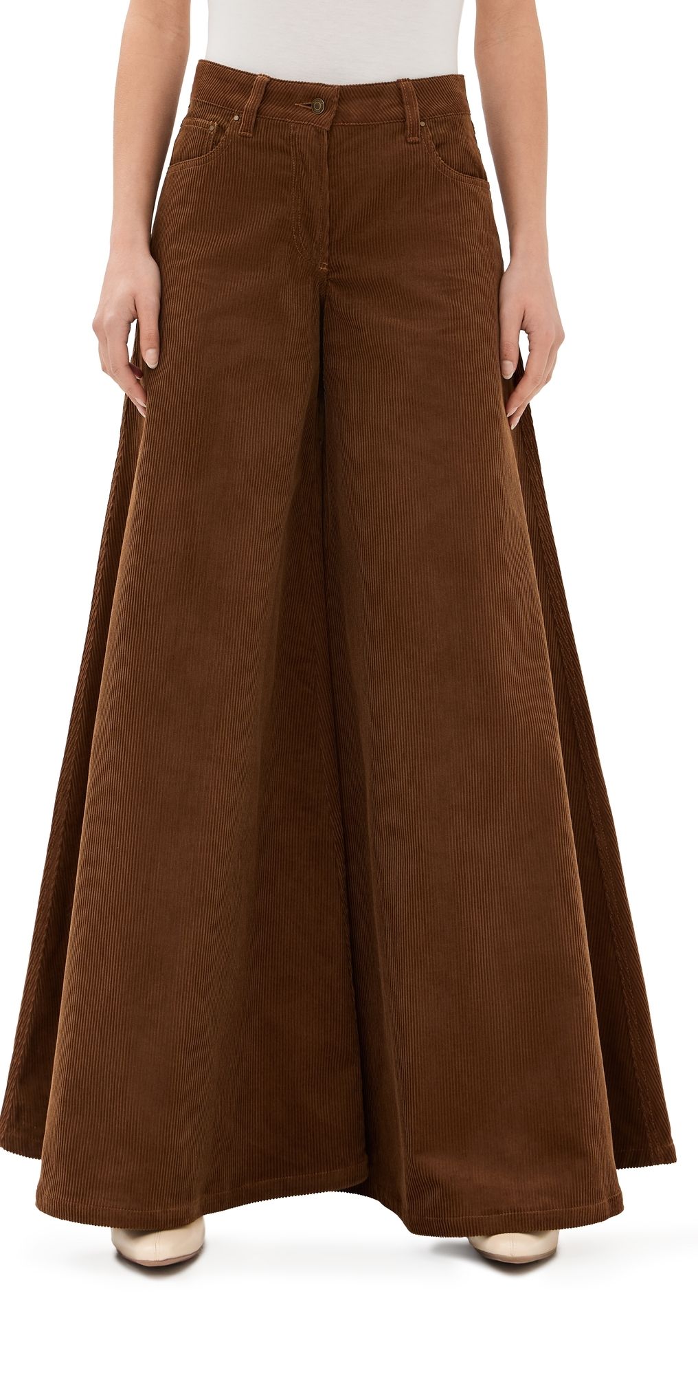 A. W.A. K.E. MODE Corduroy Wide Leg Pants Tan 36