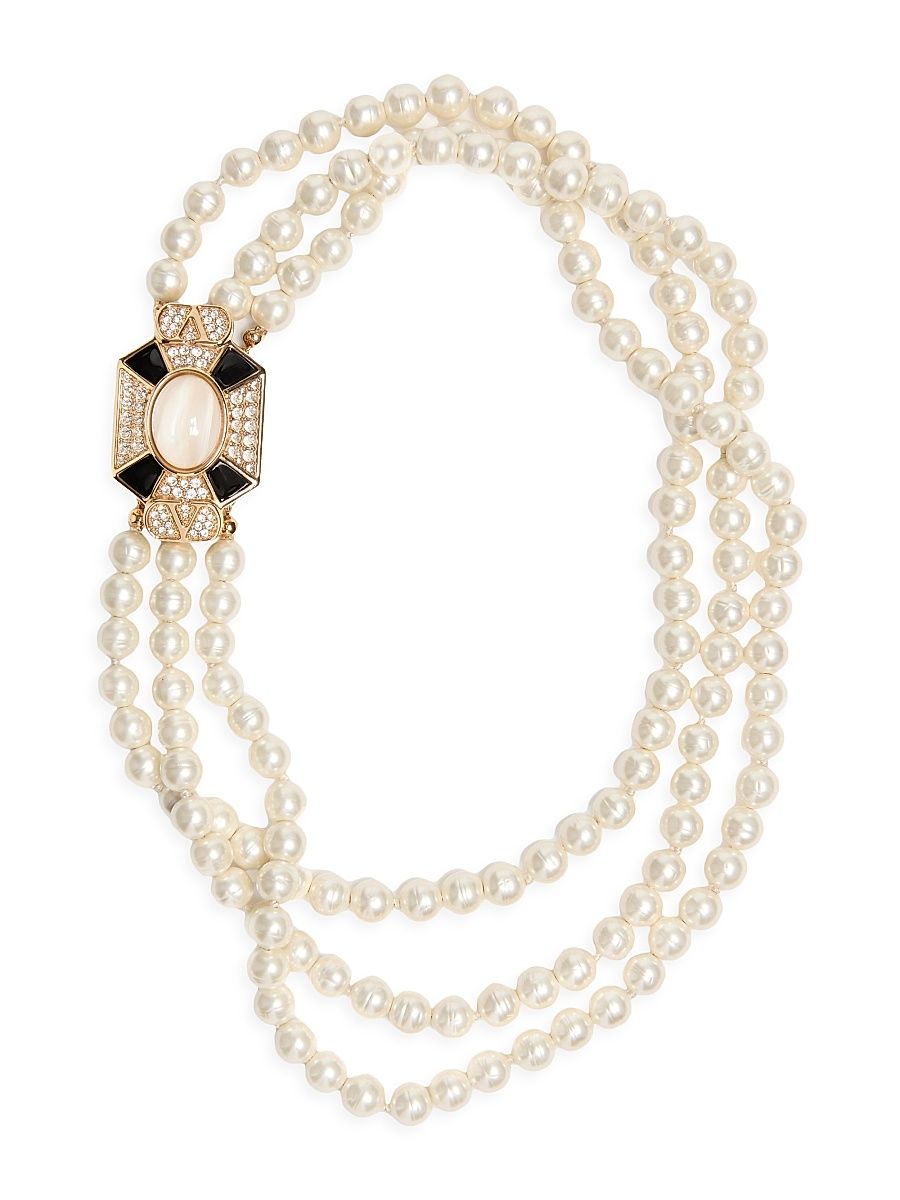 Women's Pas Plus Necklace in Metal, Enamel, Resin, Pearls and Swarovski Crystals - White