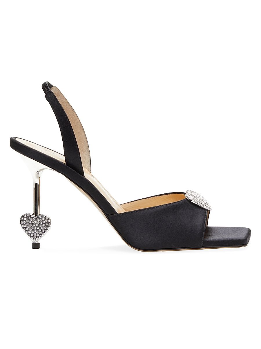 Women's Crystal Heart 95 Satin Mules - Black - Size 11