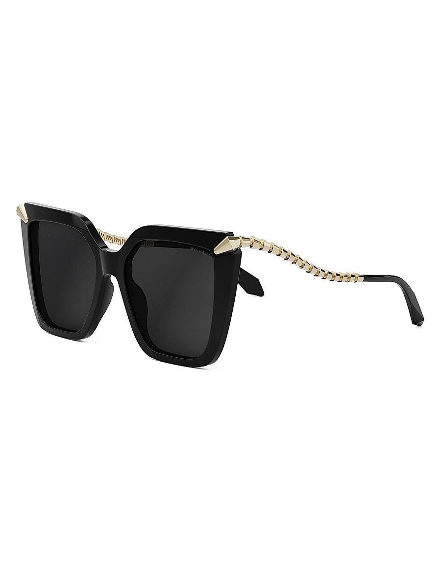 Women's Serpenti 55MM Butterfly Sunglasses - Black Gold Dark Grey