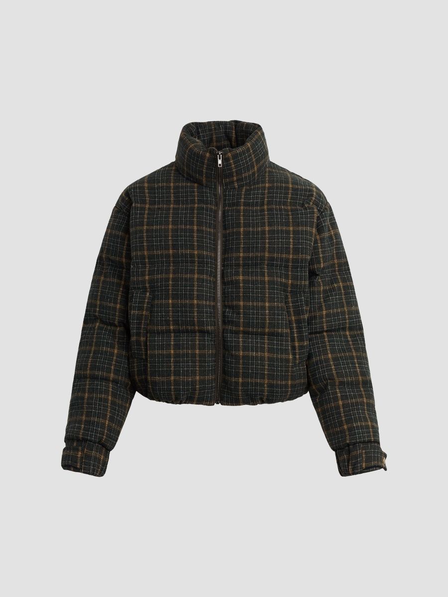 Joe's Jeans Women's The Bruna Brushed Wool Puffer Jacket - Moss Multi Plaid - Size Large