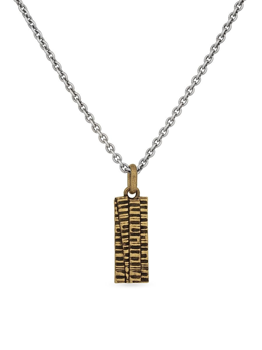 Men's Notched Sterling Silver & Brass Pendant Necklace - Grey