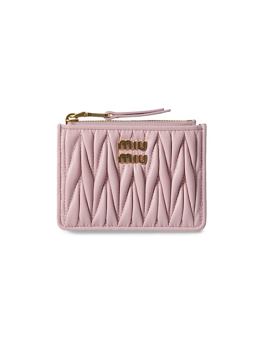 Women's Matelassé Nappa Leather Card Holder - Pink