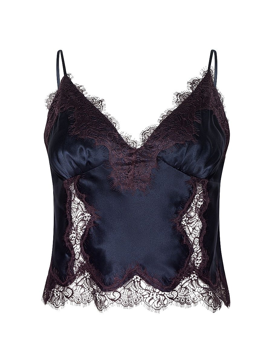 Women's Kimber Lace-Trim Silk Cami - Midnight Dark Malbec - Size Large