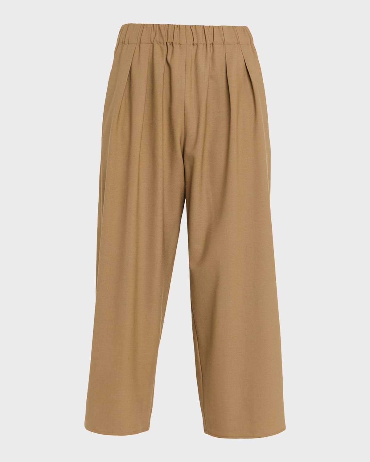 Pleated Wide-Leg Crop Pull-On Trousers