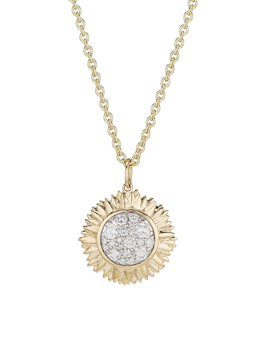 Women's 14K Yellow Gold & Diamond Large Sunflower Pendant Necklace - Gold