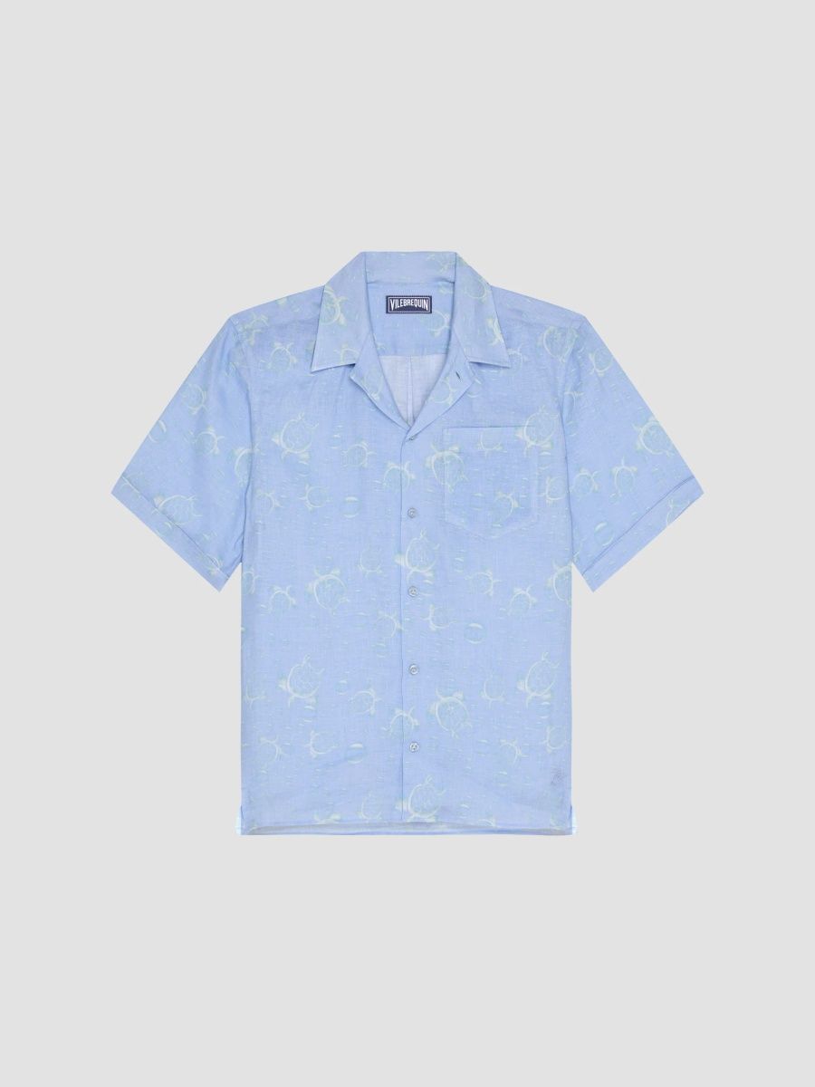 Vilebrequin Men's Bubble Turtle 3D Print Linen Short-Sleeve Shirt - Cloudy - Size XXXL