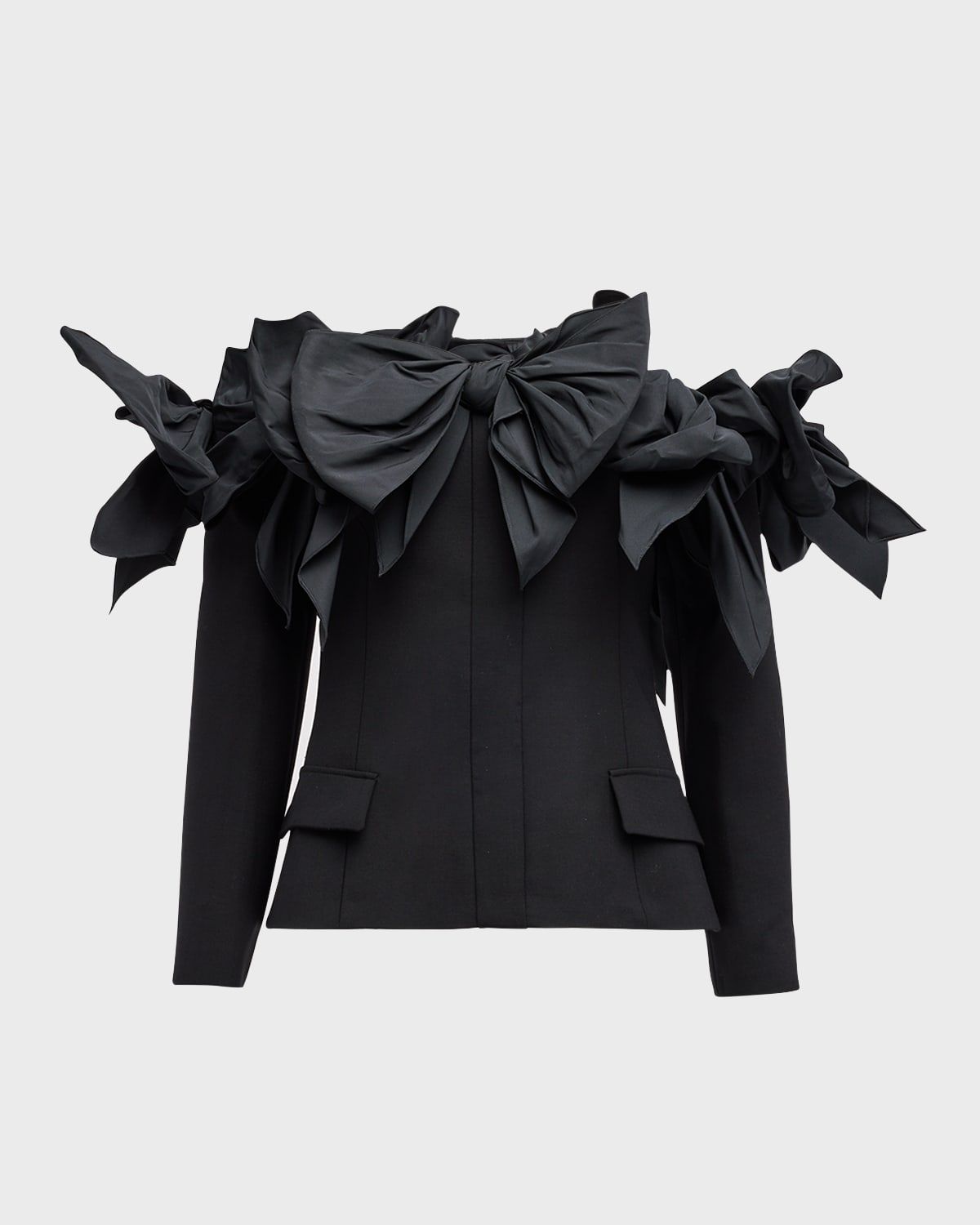 Faille Bow Off-The-Shoulder Tailored Jacket